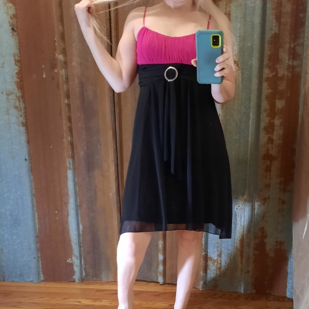 Bandeau Empire Waist Tie Back Midi Ruby Rox Tulle Overlay Dress